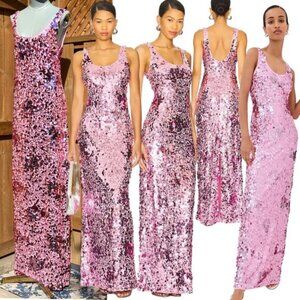 🆕 SIMKHAI 🧿 NWOT Bex Sequined Embellished Maxi Dress, Sorbet Pink - Sz US 8